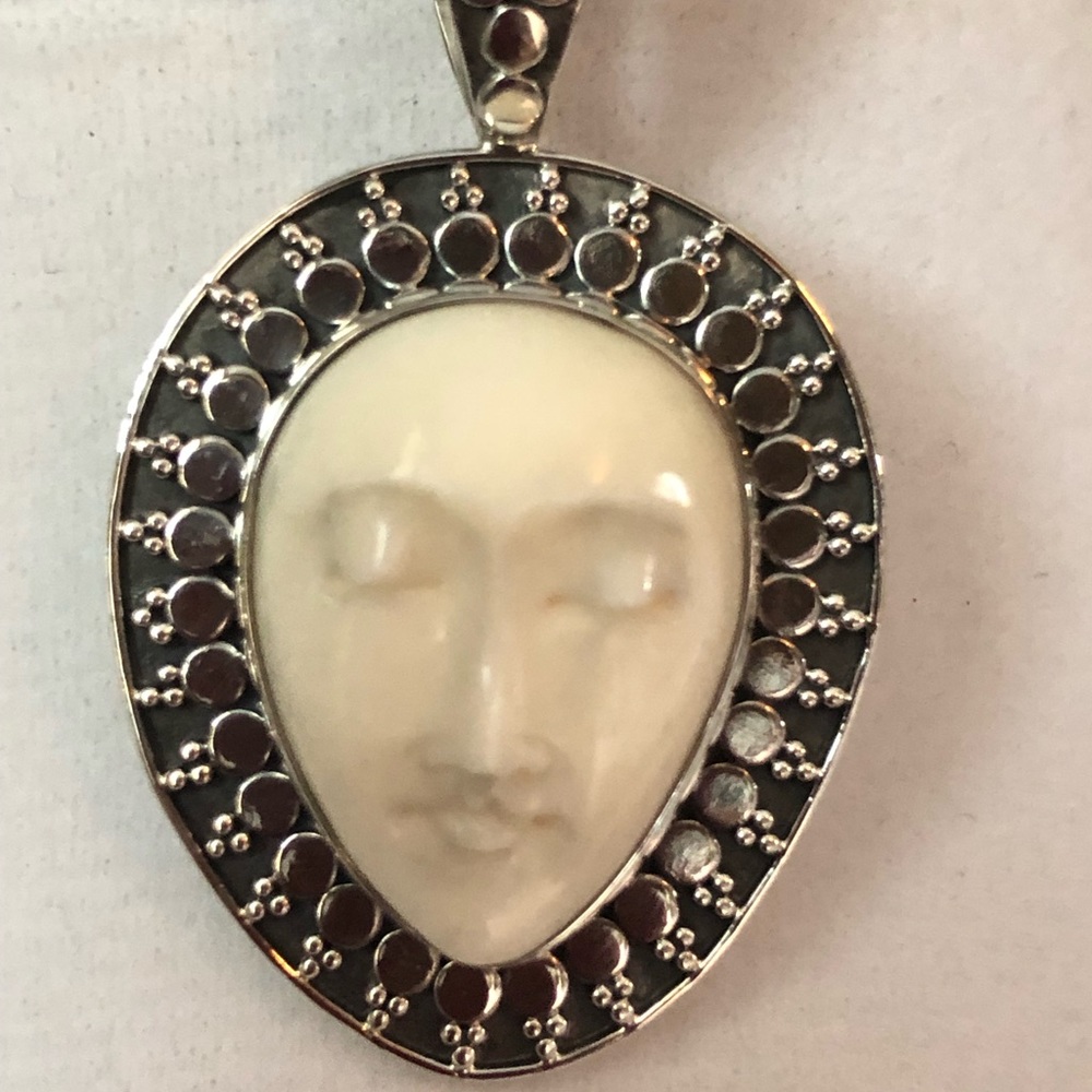 Hand Carved Bone Bali Collection in Sterling Silver Pendant